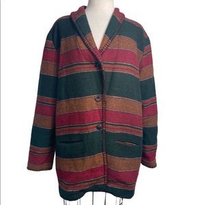Vintage Hunt Club M wool over coat retro 90s striped red green and gold